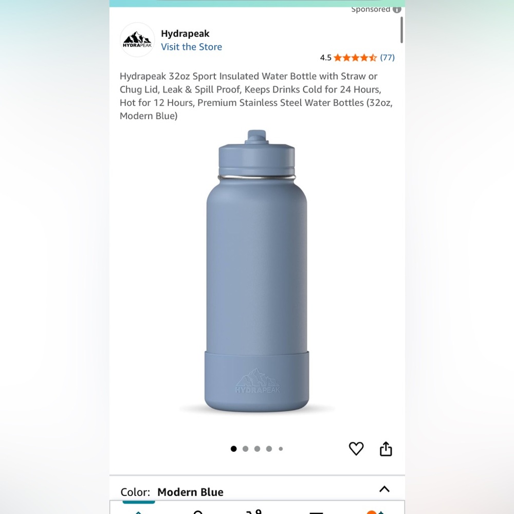 Hydrapeak Insulated Water Bottle 32 oz Dark Blue